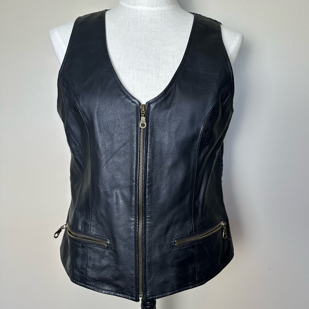 Leather zip up vintage vest Tower Hill Collection